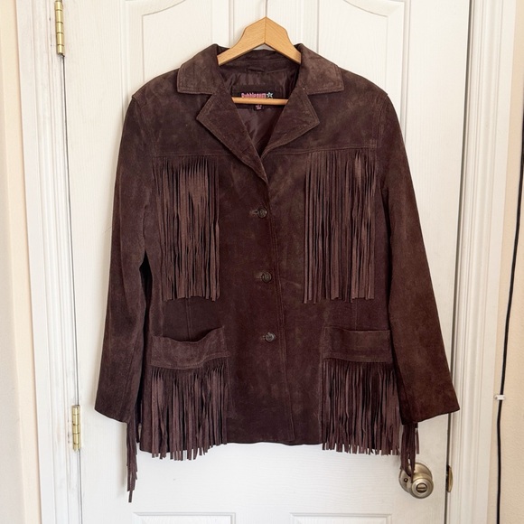 Bubblegum USA Y2K Western-Boho Brown Suede Fringe Jacket size L - Picture 2 of 10